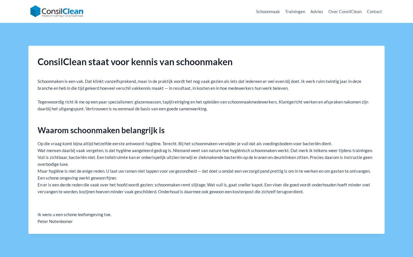 Website van ConsilClean, gemaakt door Webletica