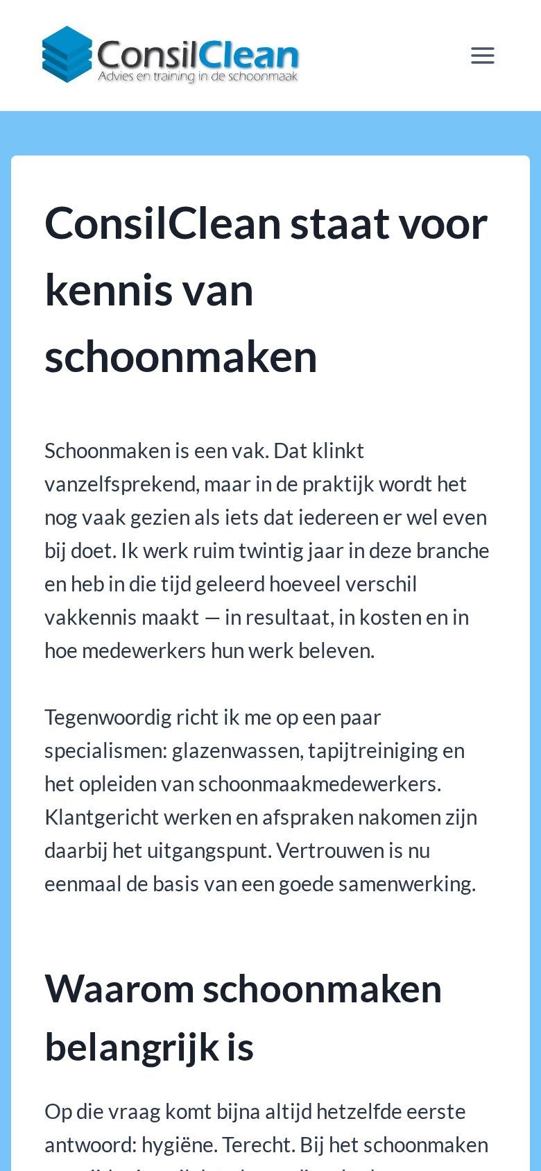 ConsilClean op mobiel, gemaakt door Webletica